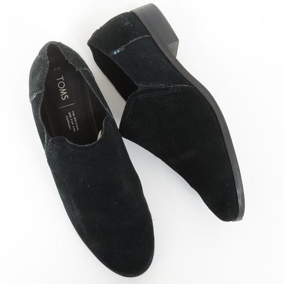 TOMS Black Suede Slip On Loafer Bootie Women's Size 9 - Picture 1 of 5